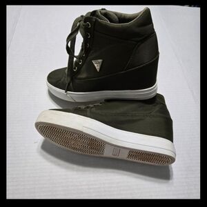 Guess High Top Lace Up Wedge Sneaker, Olive Green, 9